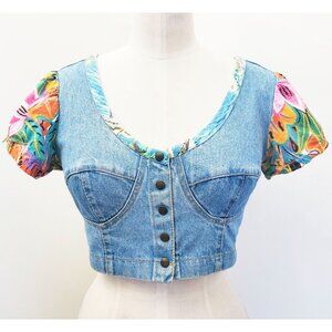 Star Cody Womens Vintage 80s Denim Bustier Crop Top Corset USA